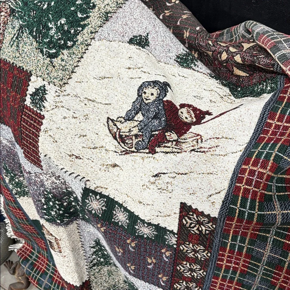 Cozy Holiday Patchwork Throw Blanket - Red, Green, Cream